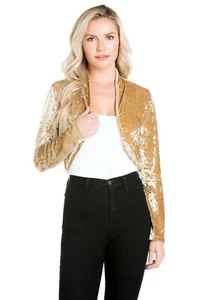 Fashion Secrets Women's Gold Opened Front Velvet Bolero Shrug Cardigan Jacket - Picture 1 of 7