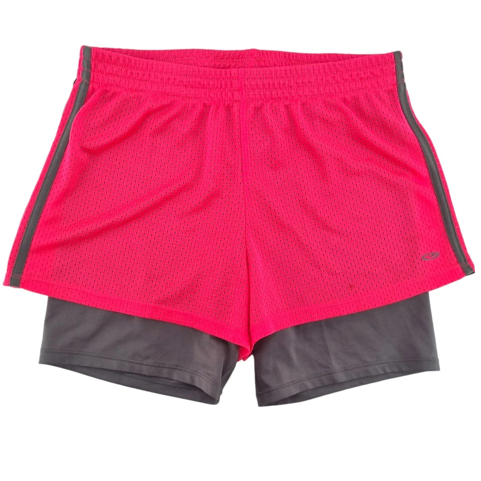Champion Girls 2-in-1 Hot Pink/Gray Athletic/Activewear Stretch Bike Shorts XL  - Image 1 of 4