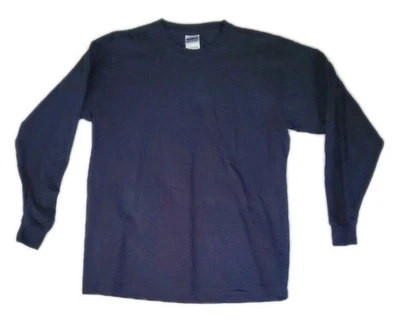 Gildan Henley Youth Boy XL очень большой синий с длинным рукавом 100% хлопок  - Изображение 1 из 4