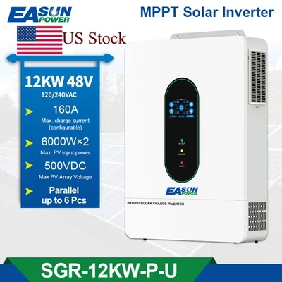 12KW Hybrid Solar Inverter AC 120V/240V MPPT 48V 200A Parallel BMS US-Stock - Image 1 of 4