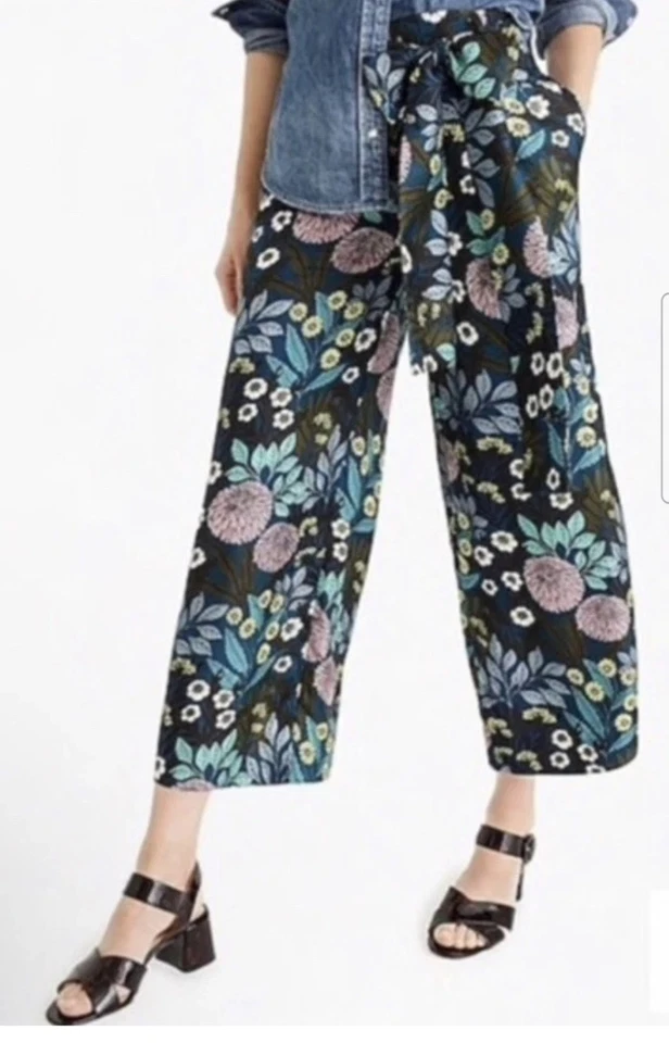 Pantalones Cortos J.Crew Abigail Borg Seda Pierna Ancha Pradera Azul Medianoche Talla 4 Foto 1 de 4