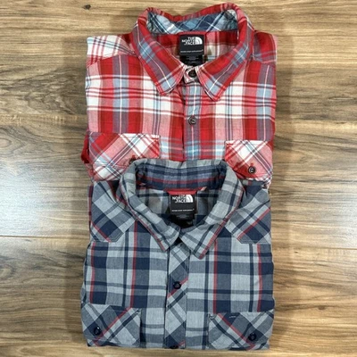 The North Face Para Hombres Med |Gris/Rojo | Lote de 2 Camisas Manga Corta A Presión y Abotonadas Foto 1 de 4