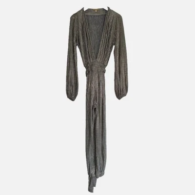 Mono Melissa Odabash Metálico Dorado Plata Elastizado Manga Larga Envolvente Cinturón Foto 1 de 4