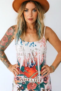 Boho Tattoo Mini Dress Small Red Rose Heart Festival Fairy Pirate Whimsy Goth - Picture 1 of 6
