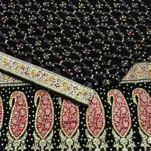 Vintage Black Heavy Saree Pure Silk saree Hand Beaded Banarasi Brocade Sari 5yd - Picture 1 of 24