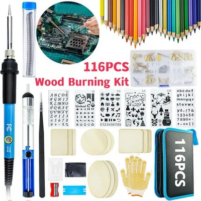ZISTEL 116PCS Wood Burning Kit for Embossing Carving Soldering DIY Creative Tool Set US