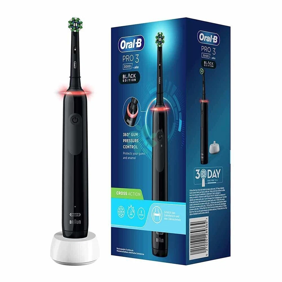 Oral-B Pro 3 3000 Black Edition Spazzolino Elettrico con 2 Testine di Ricambio - Nero