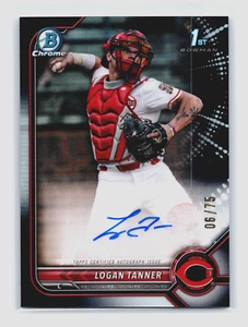 2022 Bowman Draft Chrome 1st Black /75 Auto Logan Tanner #CDA-LT Reds - Picture 1 of 2