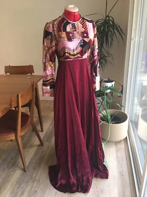 VESTIDO DE NOCHE VINTAGE Victor Costa Romántica Borgoña Lentejuelas Vestido Formal Pequeño Foto 1 de 4