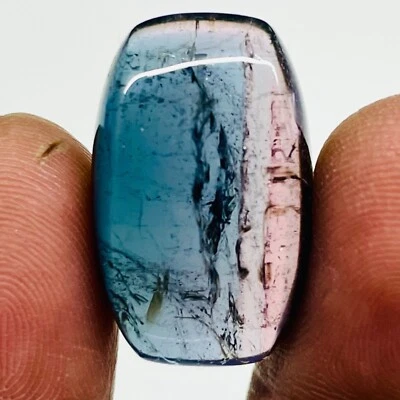 26 Cts Natural Tourmaline 25x15mm Bi Color Untreated Loose Cabochon Gemstone - Image 1 of 4