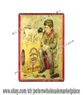 SECURITY SCHOOL SHOE boy dog HAMILTON BROWN SHOE metal tin sign retro tins - Image 1 of 4
