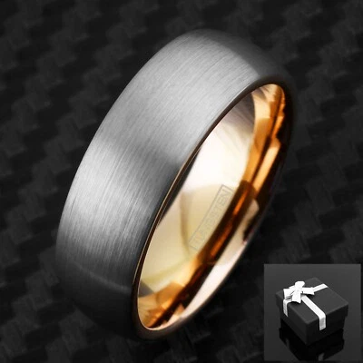 Tungsten Men's Ring Rose Gold Plated Brushed Wide Center Stripe Band Size 9-13 - Image 1 of 4