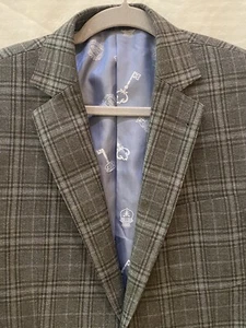 English Laundry Elegant Arrogant Blazer Sz 40L Gray Black Blue Checked 100% Wool - Picture 1 of 11