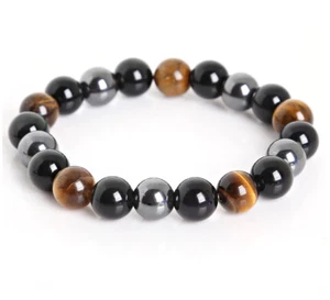 Pulsera de cuentas hombre unisex, Ojo de Tigre Obsidiana y Hematita desde España - Imagen 1 de 6