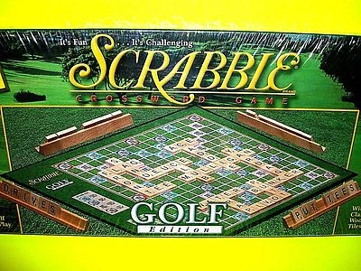 SCRABBLE Classic Crossword Puzzle Board Game GOLF Edition Wood Tiles Hasbro 2000 - Image 1 of 4