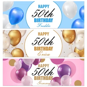 Personalised 50th Birthday Banner | No Photos | Pink, Blue, Gold Options - Picture 1 of 4