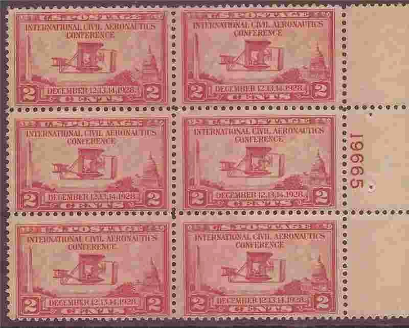 1928 2c Aeronautics Conference 6 Stamp Plate Block MNH #649 - Image 1 of 1