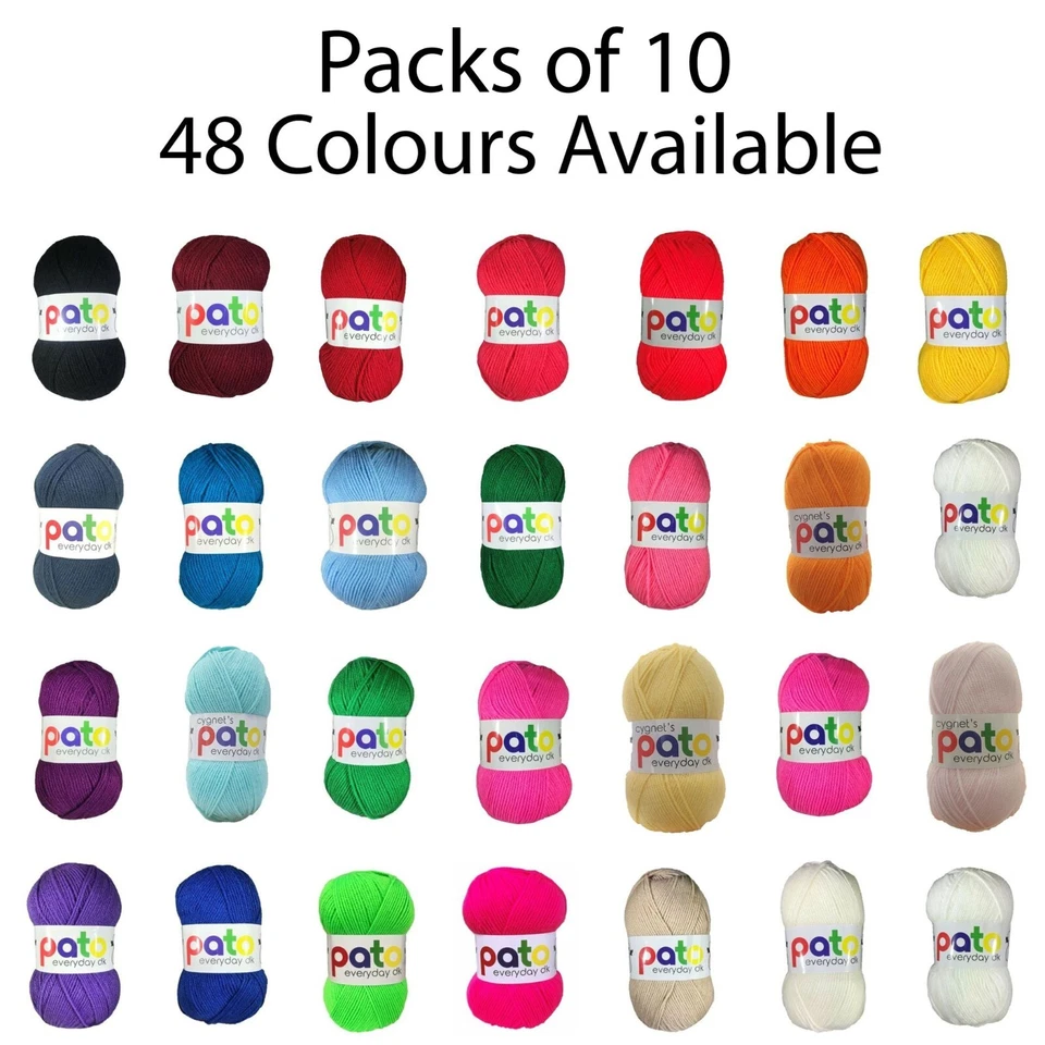 Cygnet PATO DK Knitting PACK OF 10 Yarn / Wool - 100g Double Knit Ball 48 Shades