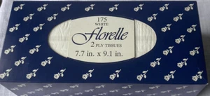 Vintage Florelle New Never  Opened NOS Tissue Box 1987 Blue White Floral Tissues - Picture 1 of 10