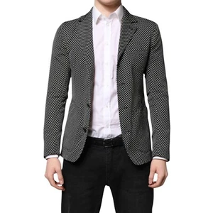 DOLCE & GABBANA Blazer Black White Patterned Men Suit Coat IT44/US34/XS 1120usd - Picture 1 of 7