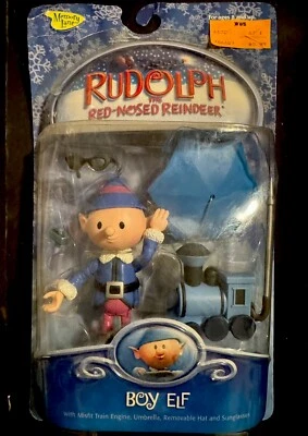 2003 Memory Lane Rudolph el niño reno nariz roja elfo con tren inadaptado sellado Foto 1 de 2
