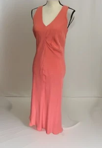 BLOOMINGDALES 100% SILK LONG DRESS SLEEVELESS ORANGE VINTAGE Y2K 6 PETITE - Picture 1 of 7