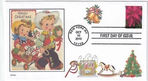 CHRISTMAS  COWBOY  COWGIRL  RED WAGON   TREE  DOG    FDC- DWc  CACHET - Picture 1 of 1