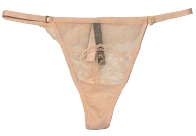 Victorias Secret Sexy Purest Pink Lace Trim Thong Panty Size L Mesh Floral Lace - Image 1 of 4