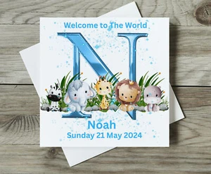 Welcome To The World Baby Blue Initial Personalised Name Card - Picture 1 of 1