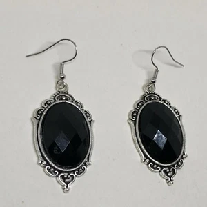 REGAL FILIGREE VICTORIAN STYLE LARGE black SILVER PLATED EARRINGS MATCH REGAL - Picture 1 of 6