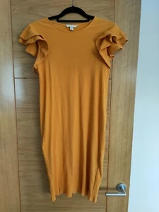 Ex Cond H&M Mama Maternity Dress Size S Ribbed Mustard Yellow Ruffle Sleeves - Picture 1 of 4