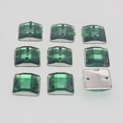 200 Green Flatback Acrylic Square Sewing Rhinestone Gems 10mm Sew On beads - Image 1 of 4