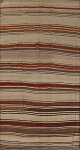 Vintage Wool Vegetable Dye Kilim Hand-woven Striped Reversible Area Rug 5x10 - Picture 1 of 15