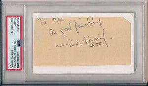 Omar Sharif Actor Signed/Inscr Cut on 3x5 Index Card PSA/DNA 163631