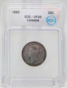 Moneda de 25 centavos Canadá 1885 - Cuarto de moneda - Calificación ICG VF 20 (BT740) - Imagen 1 de 4