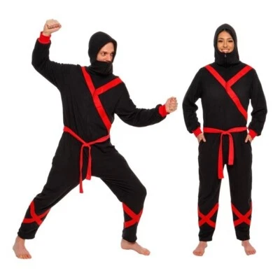 Silver Lilly Adult Ninja Costume 1-Piece Slim Fit Cosplay Jumpsuit, Black/Red, S - Image 1 of 4