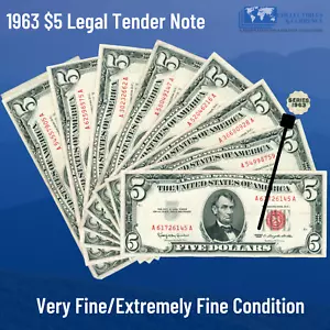 ✔ One 1963 Red Seal $5 Legal Tender Notes, VF/XF, Old US FIVE Dollars Bill - Picture 1 of 2