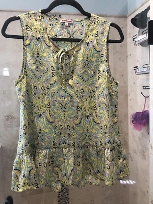 Juicy Couture New Yellow Green  Paisly Top Small Silky Feel peplum $98 - Image 1 of 4