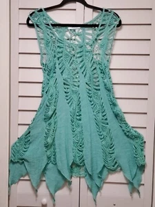 INDIA BOUTIQUE Mint Green Boho Hippie Reggae Style Crochet Gauze Cover-Up M / L - Picture 1 of 3