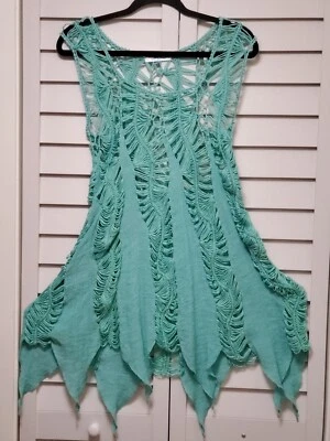 INDIA BOUTIQUE Verde Menta Boho Hippie Estilo Reggae Crochet Gasa Encubrimiento M/L Foto 1 de 3