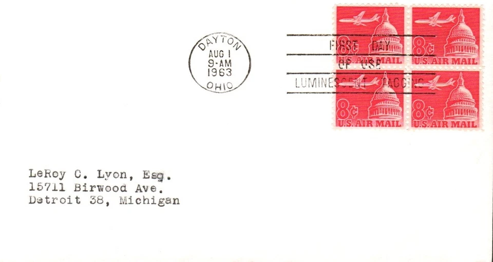 SCOTT#: C64 AIRLINER OVER CAPITOL 8¢ AUG 1 1963 DAYTON OH FIRST DAY COVER BX7 - Image 1 of 1
