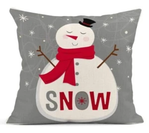 Snowman Whimsical Fun Christmas Throw Pillow Cover Winter Holiday Home Decor 18” - Picture 1 of 3