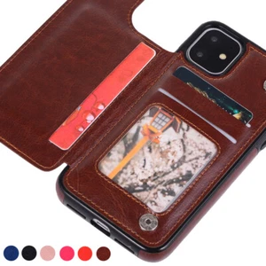 Leather Flip Card Holder Case Cover For iPhone X Xr 11 12 13 14 Plus Pro Xs Max - Picture 1 of 19
