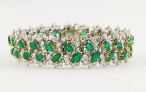 Platinum and 18k Art Deco Emerald And Diamond Bracelet Appraised at $52,800