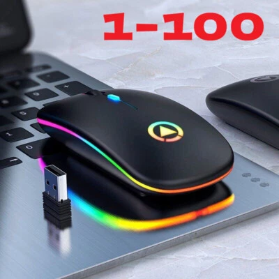 Ratón óptico inalámbrico de 2,4 GHz USB recargable RGB ratones inalámbricos para PC portátil Foto 1 de 4