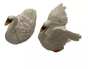 Pair of Miniature White Swans, White Bird with Open Wings, Fairy Garden Birds - Picture 1 of 2