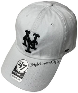 MLB New York Mets ('47 Brand) Clean Up Hat Adjustable White - Black Logo - Picture 1 of 5