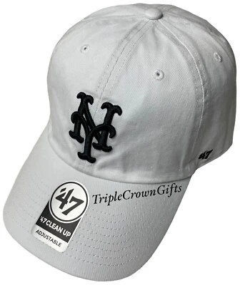 Chapéu de limpeza ajustável branco - logotipo preto MLB New York Mets (marca '47) - Imagem 1 de 4