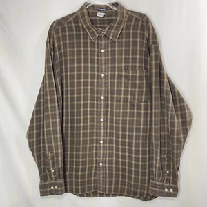 Old Navy Vintage Y2K Men Brown Khaki Cotton Check Plaid Long Sleeve Shirt XXL - Picture 1 of 12
