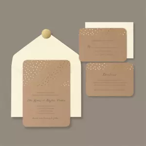 Kit invito matrimonio marrone con punti lamina oro - numero 30 - Foto 1 di 3